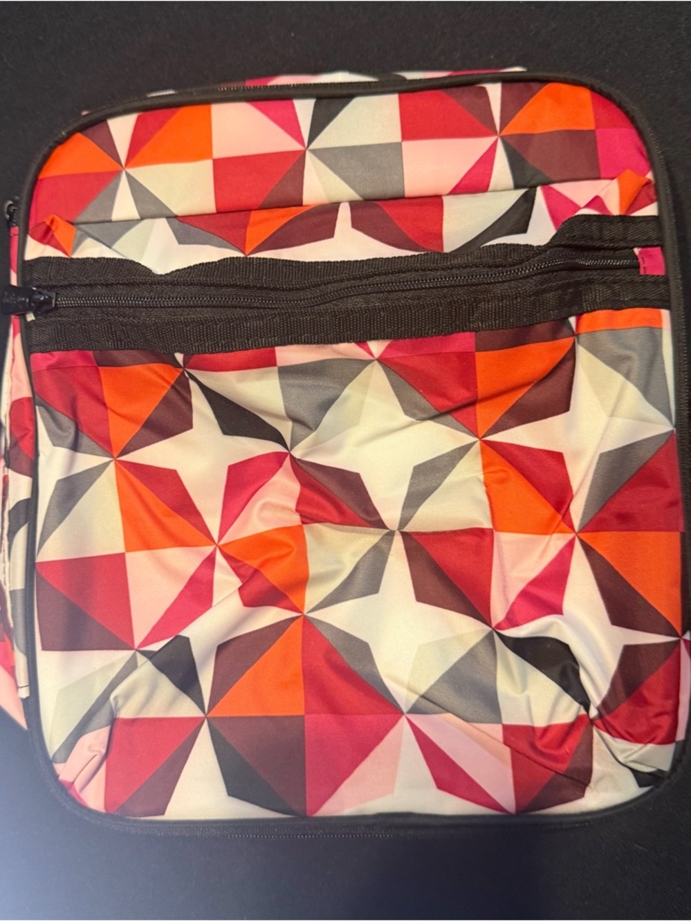 Geometric Print insulated lunch Bag - Red & Orange geometric pattern